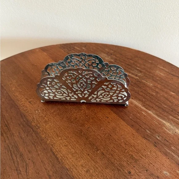 Irvin Ware USA Vintage Retro Silver Chrome Filigree Napkin / Letter Holder 5x3 - Picture 4 of 8